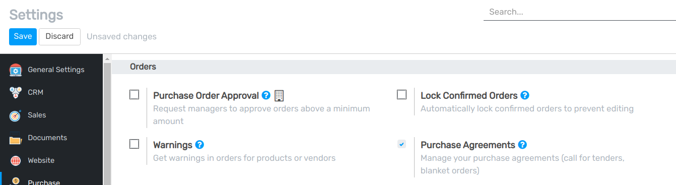 Enable purchase agreements in Flectra Purchase