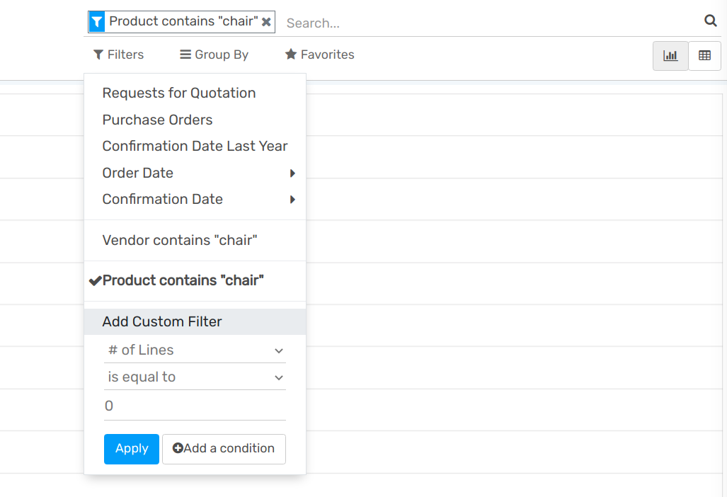 Custom reporting filter in Flectra Purchase