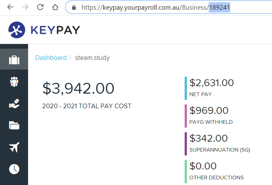 The KeyPay "Business ID" number is in the URL