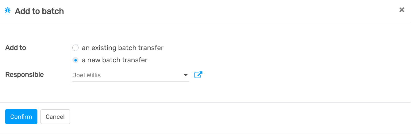 Option to add a responsible to a batch transfer so it can be confirmed