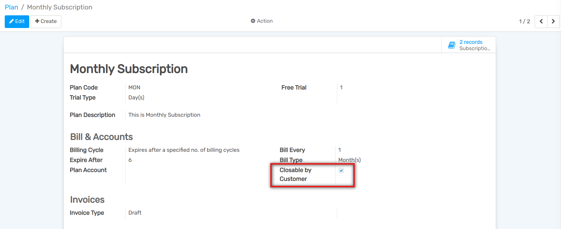 Configuration to close your subscription with Flectra Subscriptions