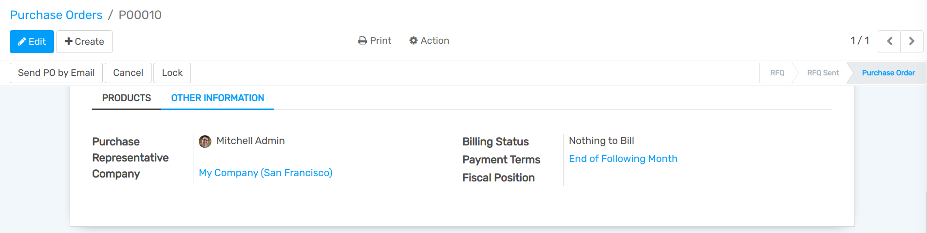 Purchase order billing status in Flectra Purchase