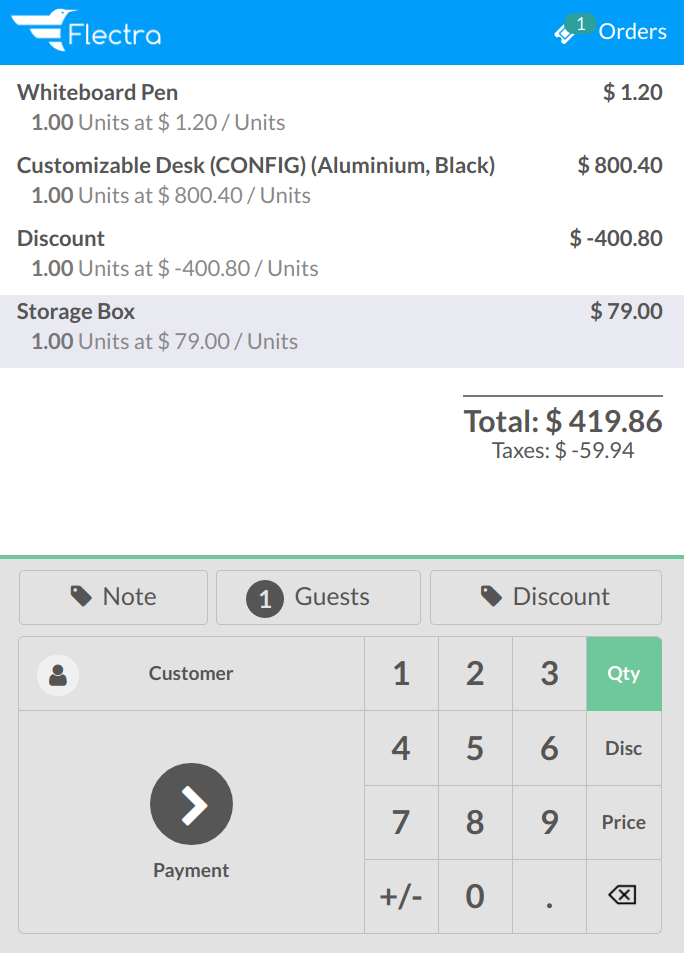 View of the button to use for time-limited discounts via the pos interface
