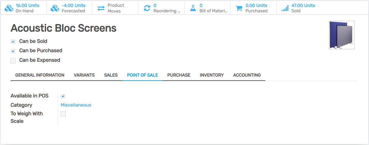 Product form. Making the product available in PoS.