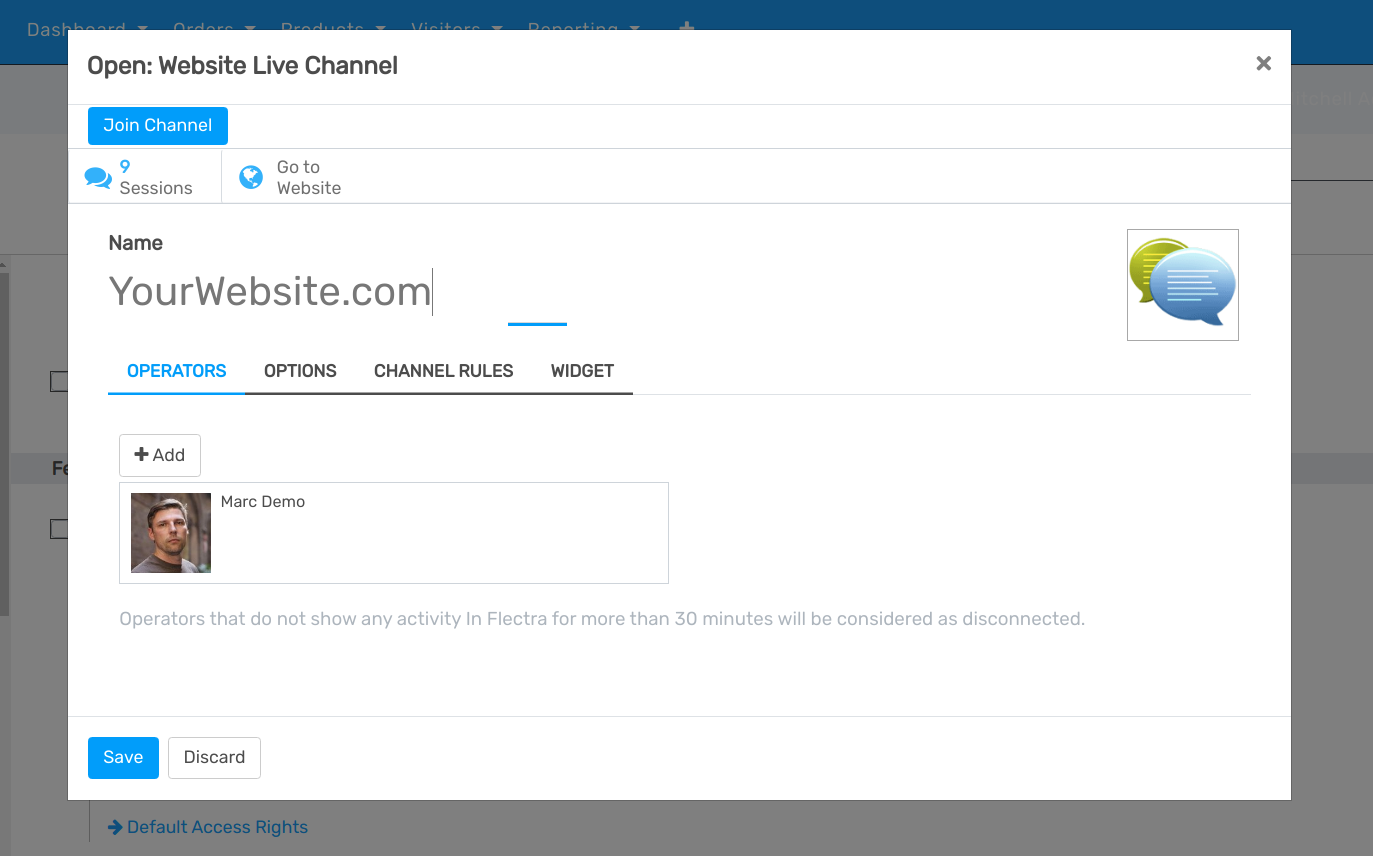 View of a channel form and the option to join a channel for Flectra Live Chat