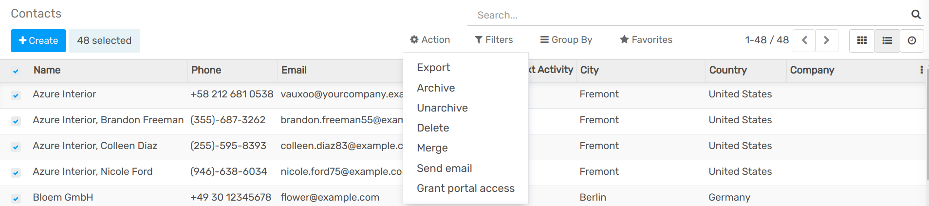 view of the different things to enable/click to export data