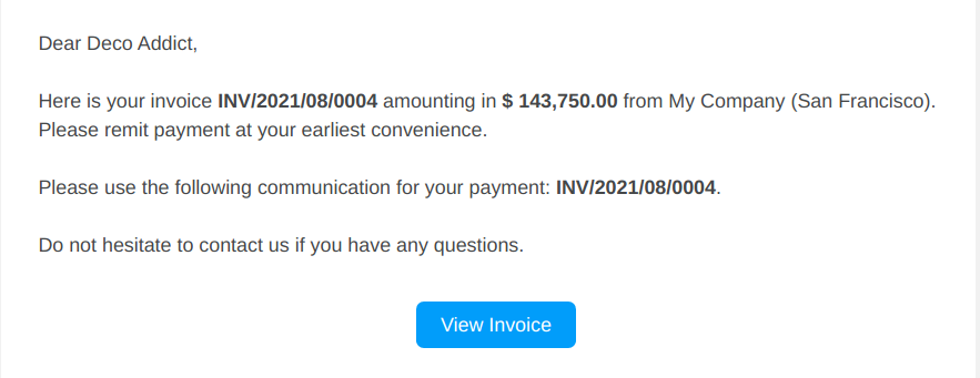 Email with a link to view the invoice online on the Customer Portal.