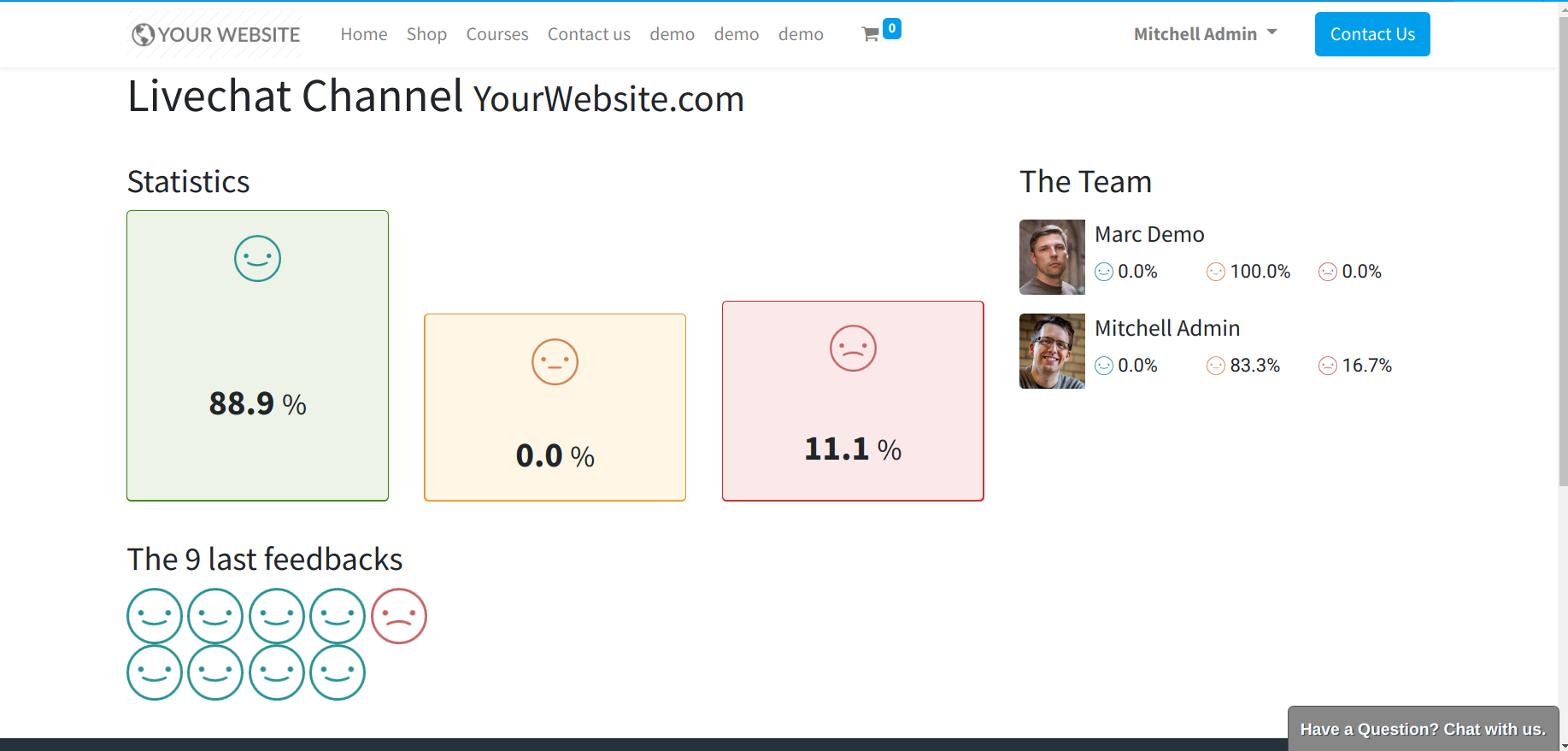 View of the public ratings in the website for Flectra Live Chat