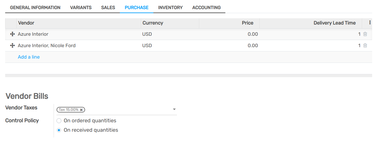 Add vendor to a product in Flectra