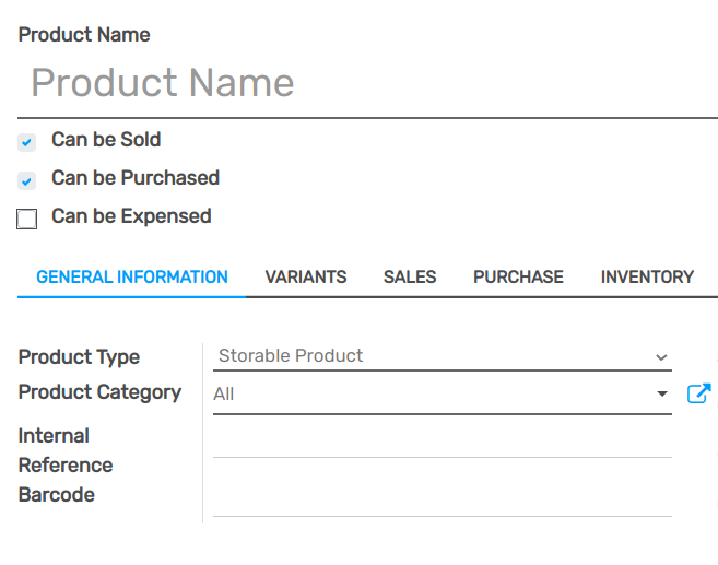 Set the product type in Flectra