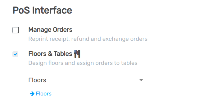 View of the table management feature. Way to manage and create floors for a pos