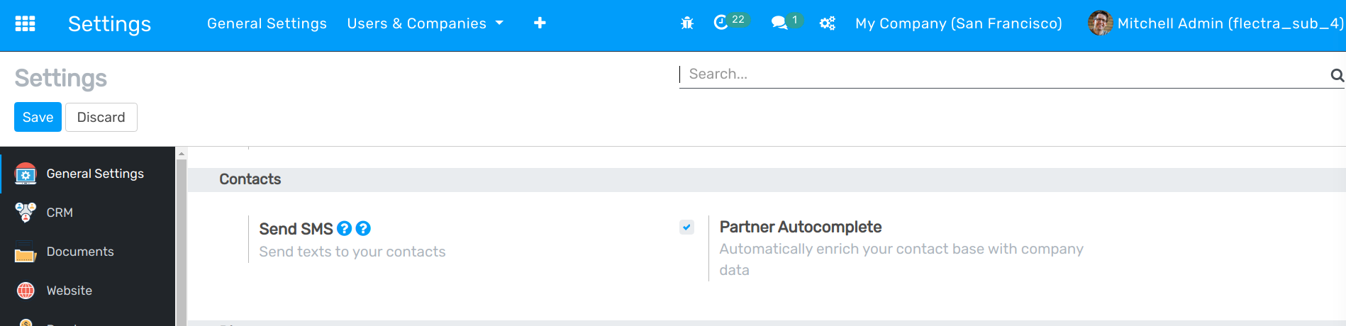 View of settings page and the activations of the feature in Flectra