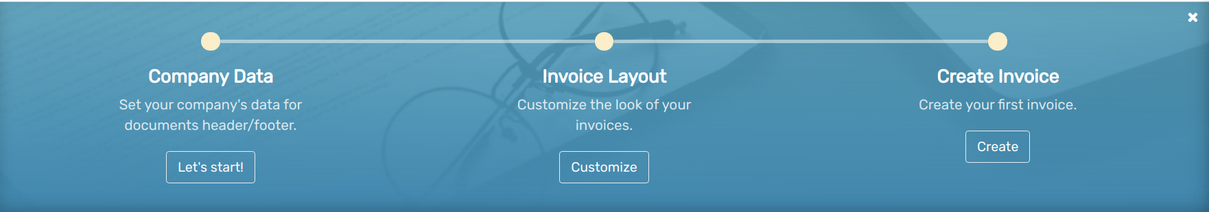 Step-by-step onboarding banner in Flectra Invoicing