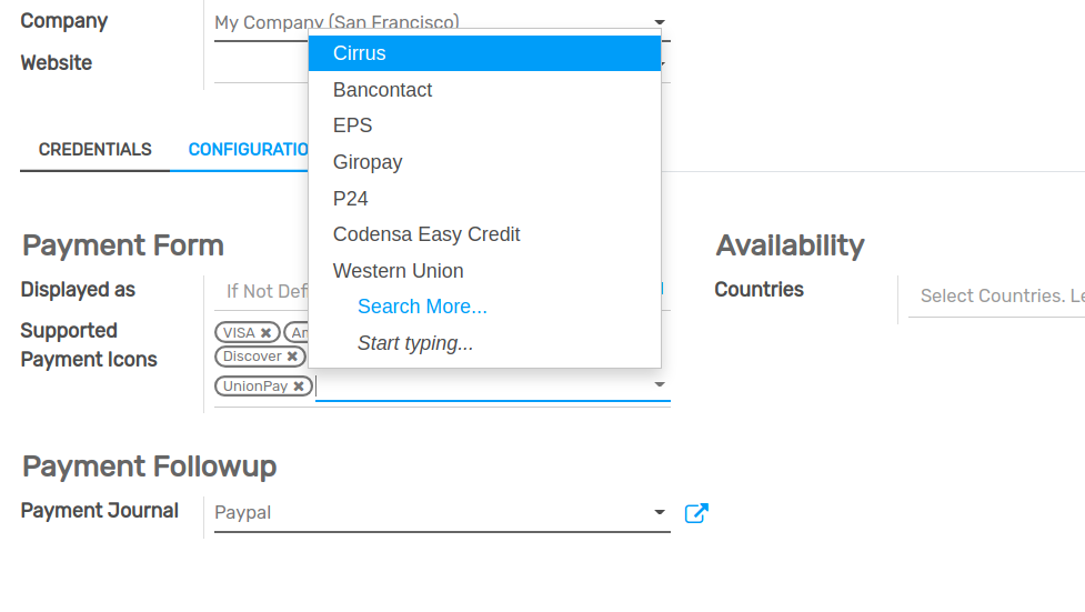 Select and add icons of payment methods you want to enable