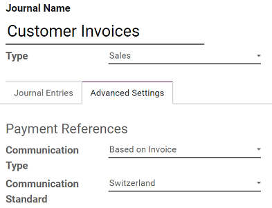 Configure your Journal to display your ISR as payment reference on your invoices in Flectra