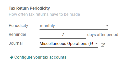 Configure how often tax returns have to be made in Flectra Accounting