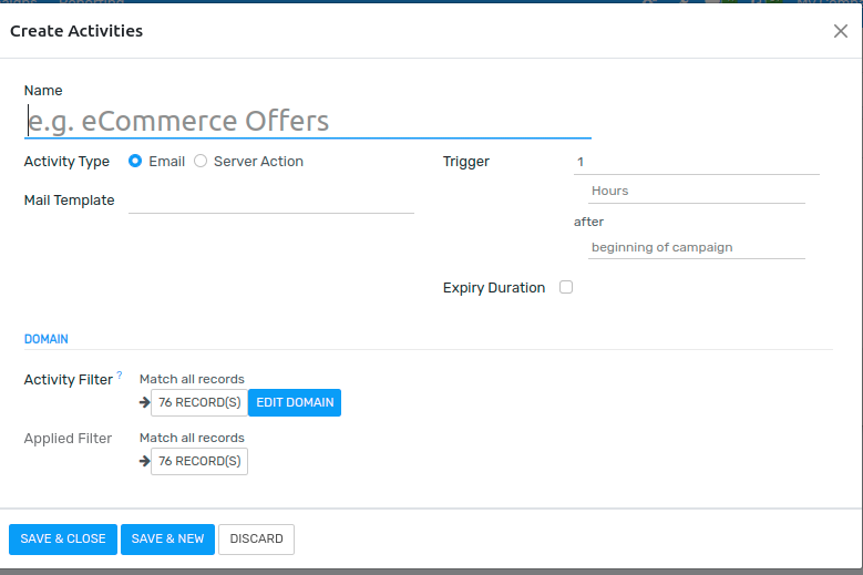 An activity template in Flectra Marketing Automation.