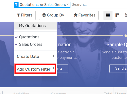 Using a custom filter on the Sales Analysis report