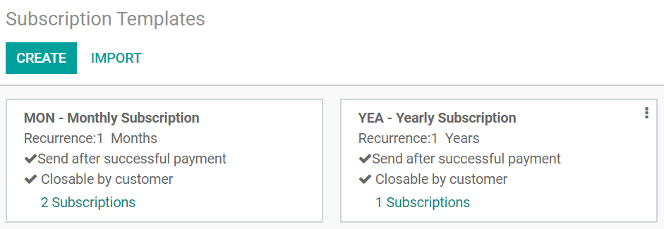 Default subscription templates on Flectra Subscriptions