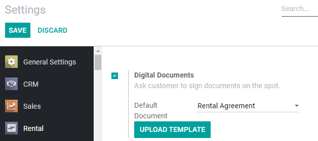 Digital Documents settings in Flectra Rental