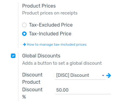 View of the feature to enable for global discount