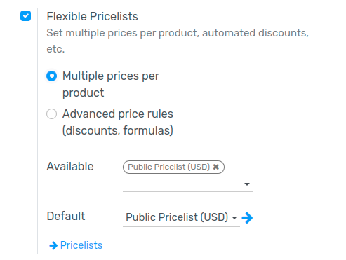 View of the pricelist feature