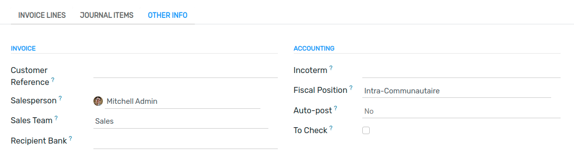 Selection of a Fiscal Position on a Sales Order / Invoice / Bill in Flectra Accounting