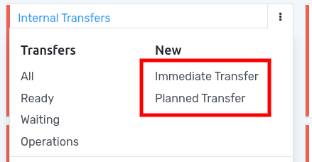 View of the choice between planned transfer and immediate transfer.
