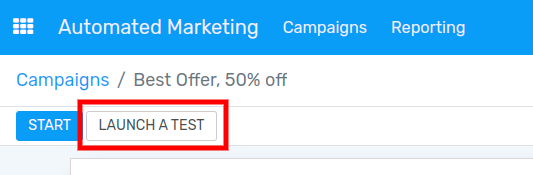 Launch a test button in Flectra Marketing Automation.