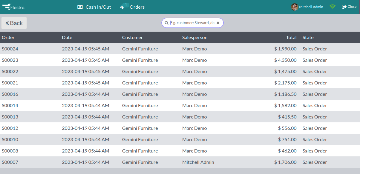 list view of sales orders and quotations