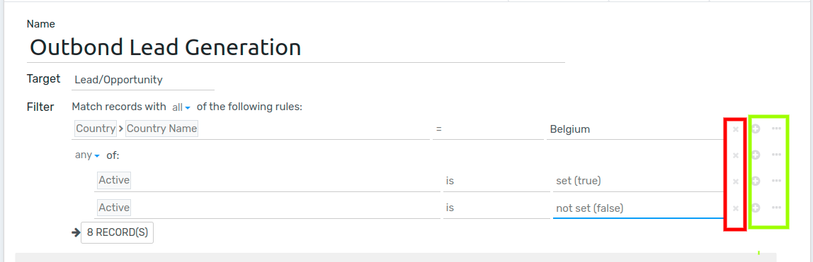 The drop-down filter menu in the Marketing Automation application.