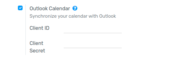 The "Outlook Calendar" setting activated in Flectra.