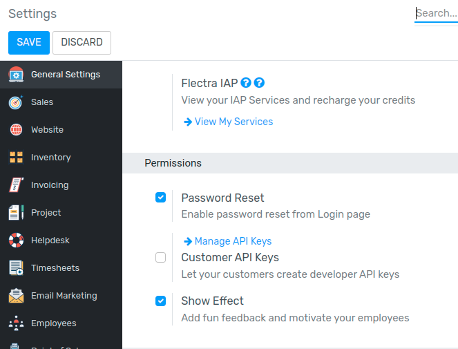 Enabling Password Reset in Flectra Settings