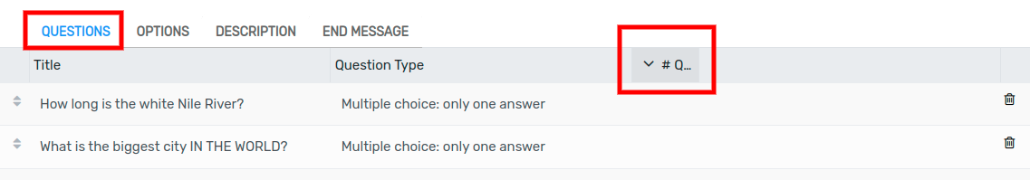 Randomized question count in the questions tab of a survey.