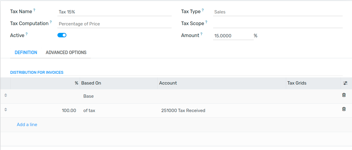 Edition of a tax in Flectra Accounting