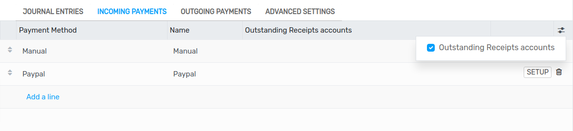 Select the toggle button and click on outstanding Accounts