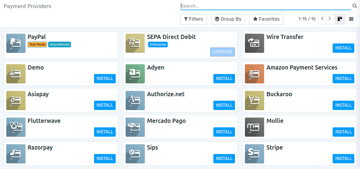Click on install, then on activate to make the payment provider available on Flectra.