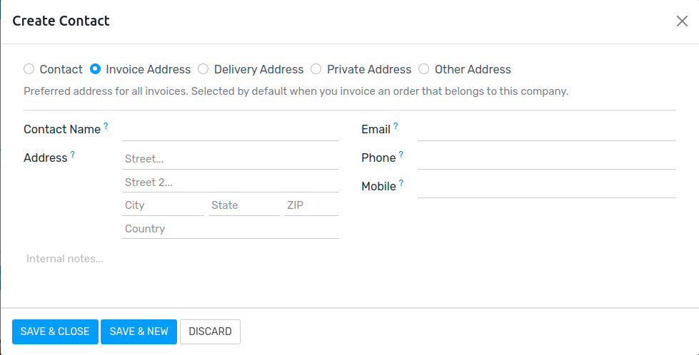 How to add addresses from a contact form on Flectra Sales?