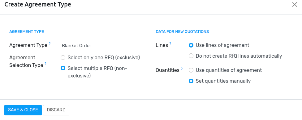 Configure purchase agreements types in Flectra Purchase