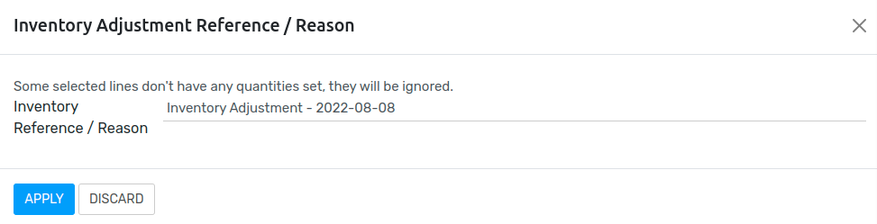 Apply all option applies the inventory adjustment once a reason is specified.