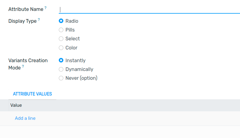 Attribute creation window.
