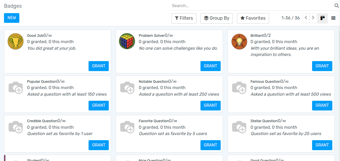 View of the badges page in Flectra