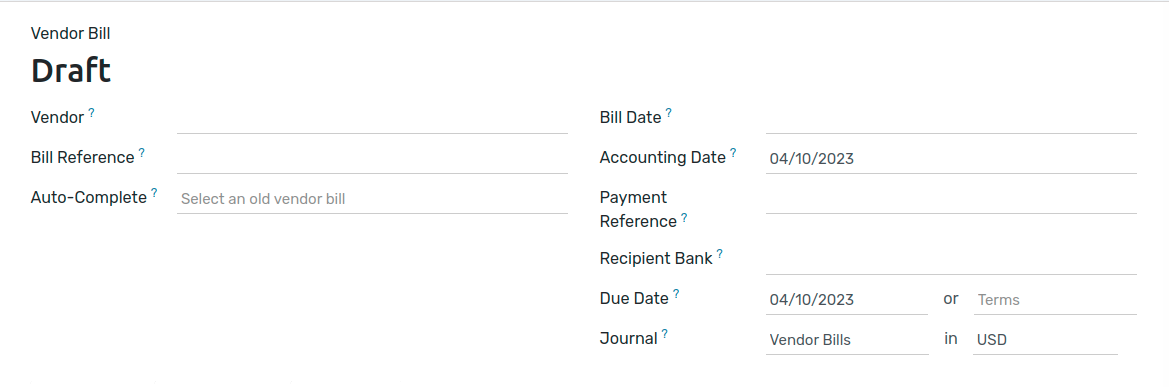filling the vendor bill