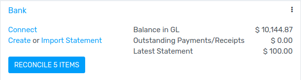 Bank journals are displayed on the Accounting Dashboard and contain action buttons