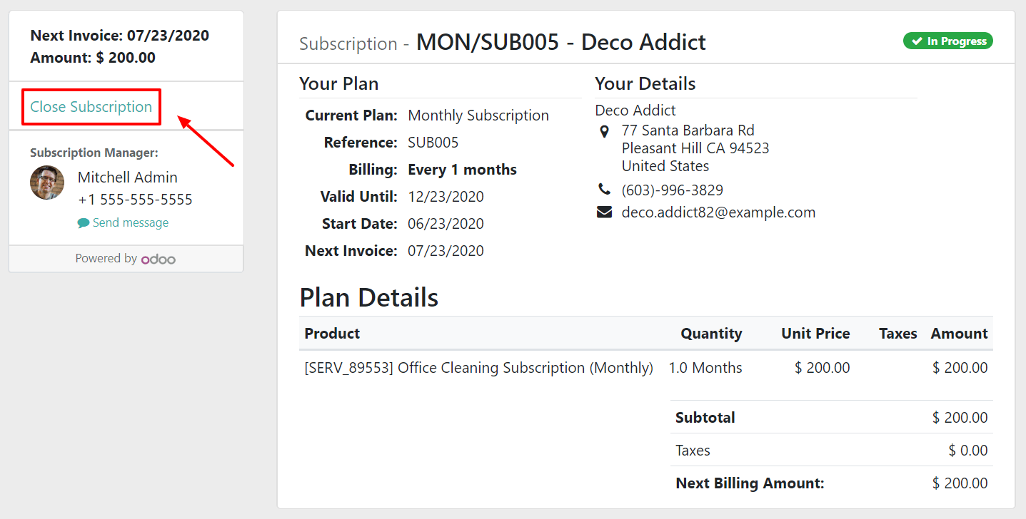 Close your subscription from a customer point of view with Flectra Subscriptions