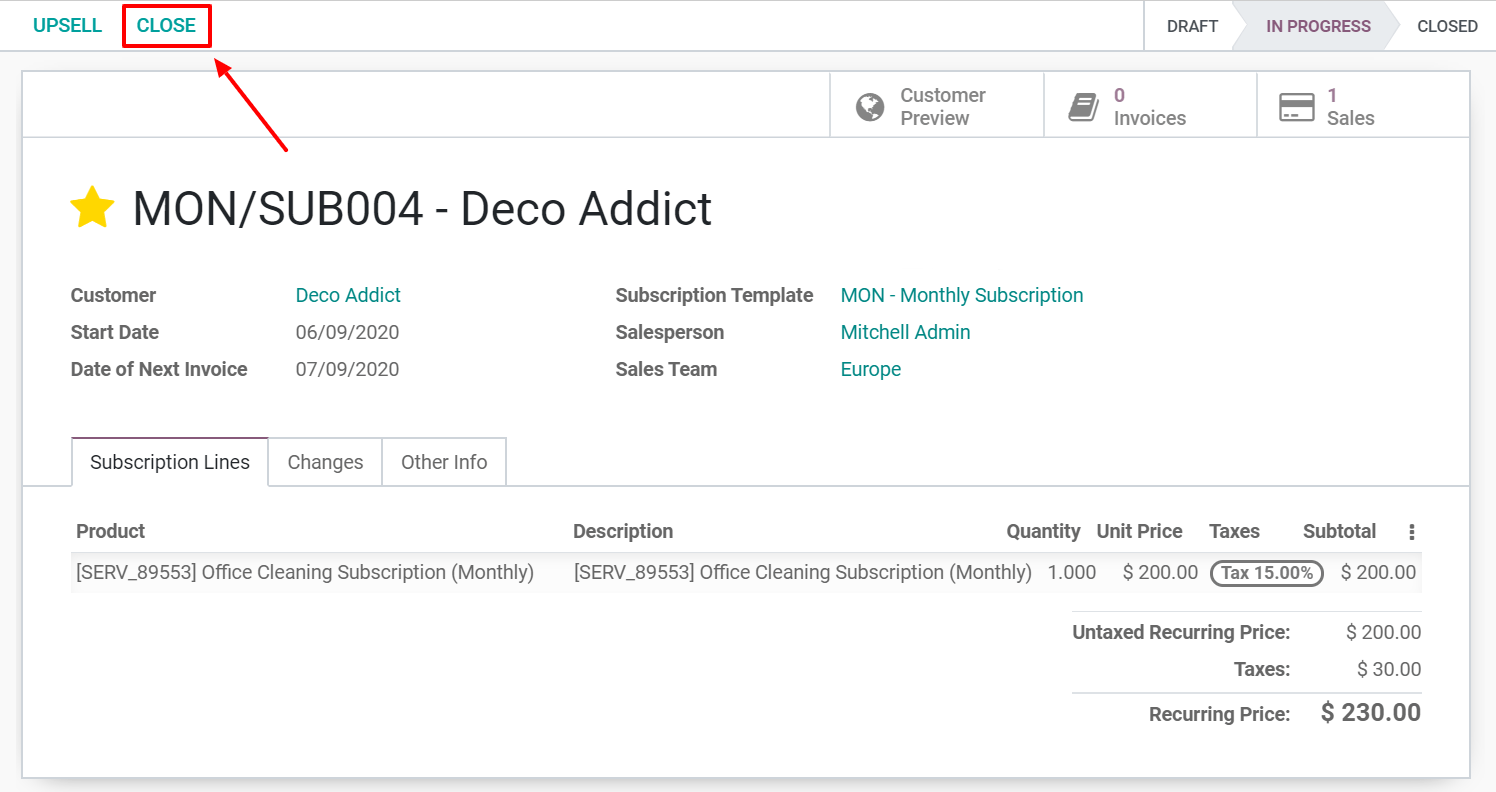 Close your subscription from an administration point of view with Flectra Subscriptions