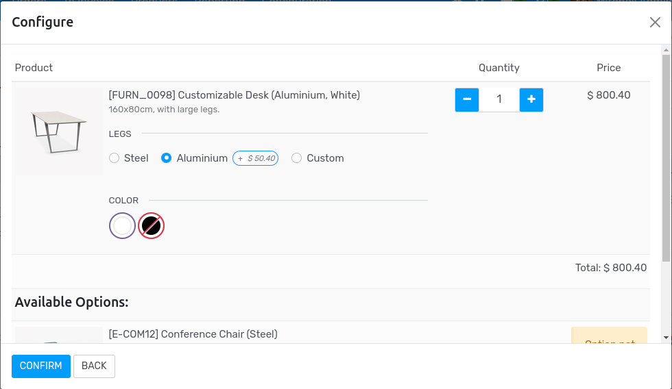 Product Configurator and Price Extras.
