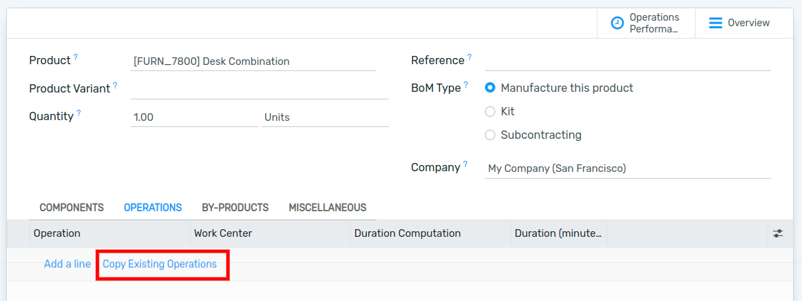 Copy Existing Operations feature.