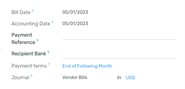 Select the currency and journal to use.
