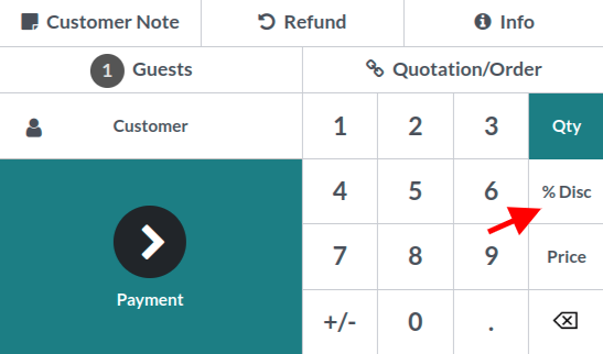 View of the discount button for manual discount